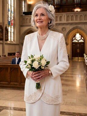 John Meyer of Norwich Ivory Beaded Formal Suit Set Size 10